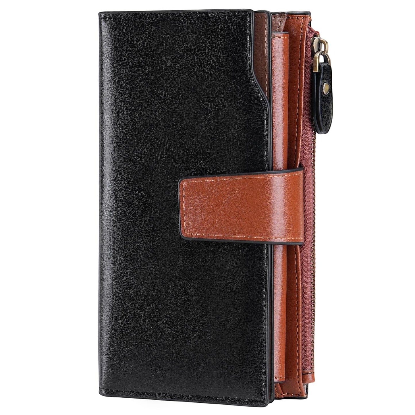 HOTSENDEFN Women Leather Wallets RFID Blocking Clutch Card Holder Ladies Purse with Zipper Pocket
