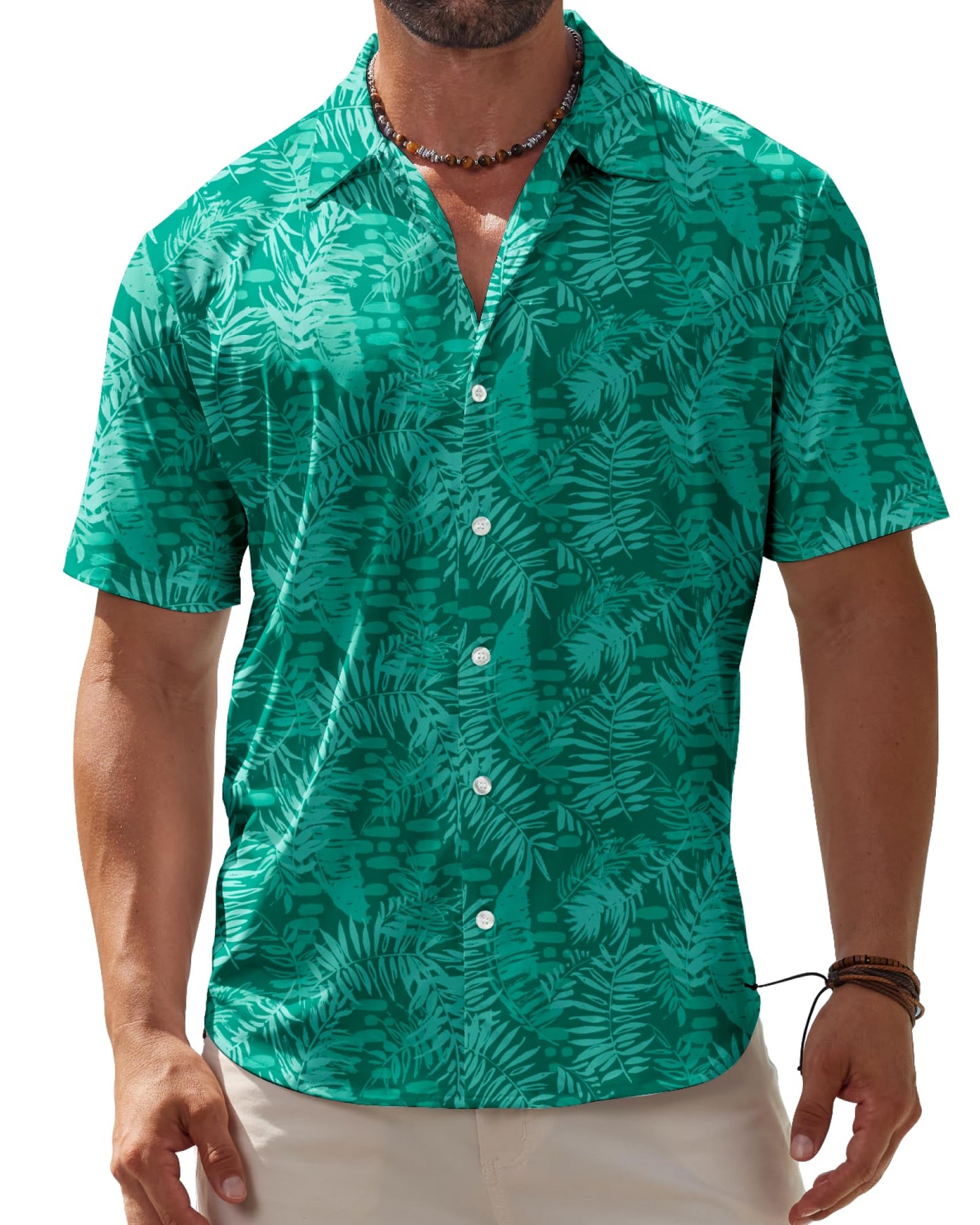 HOTBOJIN Men's Hawaiian Wrinkle Free Short Sleeve Button Down Tropical Floral Beach Vacation Shirt