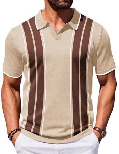 HOTCOOFANDY Mens Polo Shirts Short Sleeve Casual Knit Polo Shirt Vintage Golf T Shirts Old Money Tops