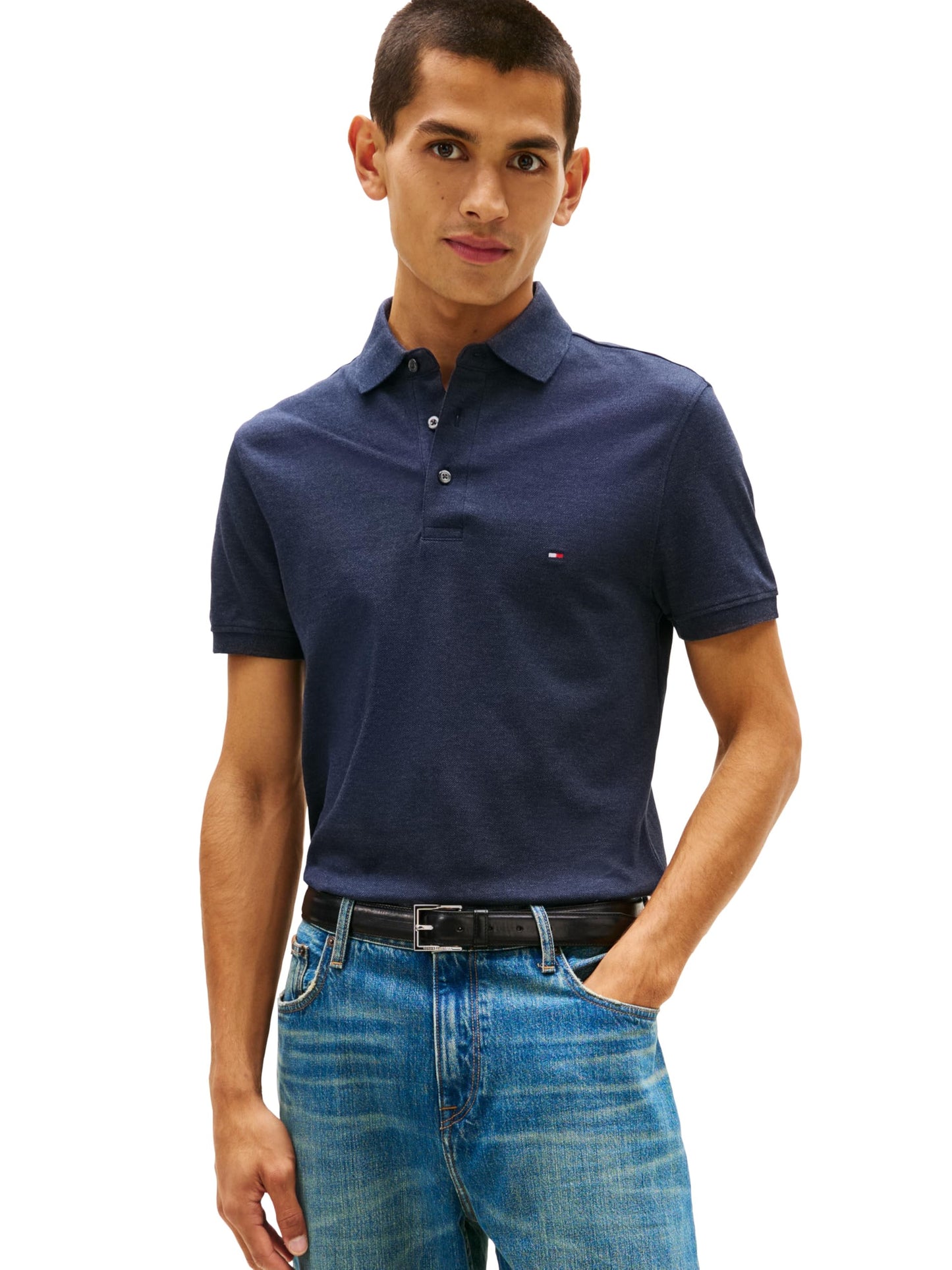HOTTommy Hilfiger Men's Short Sleeve Polo Shirts in Slim Fit with Stretch and Organic Pique Cotton