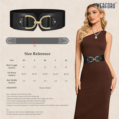 HOTWERFORU Women Elastic Wide Waist Belts for Dresses Fashion Wide Stretchy Belts for Women Big Gold Buckle Thick Dress Belt