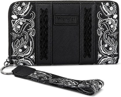 HOTMontana West Wrangler Western Paisley Wristlet Wallet for Women, PU Leather Zip Around Card Holder Clutch with RFID Blocking & Coin Pocket
