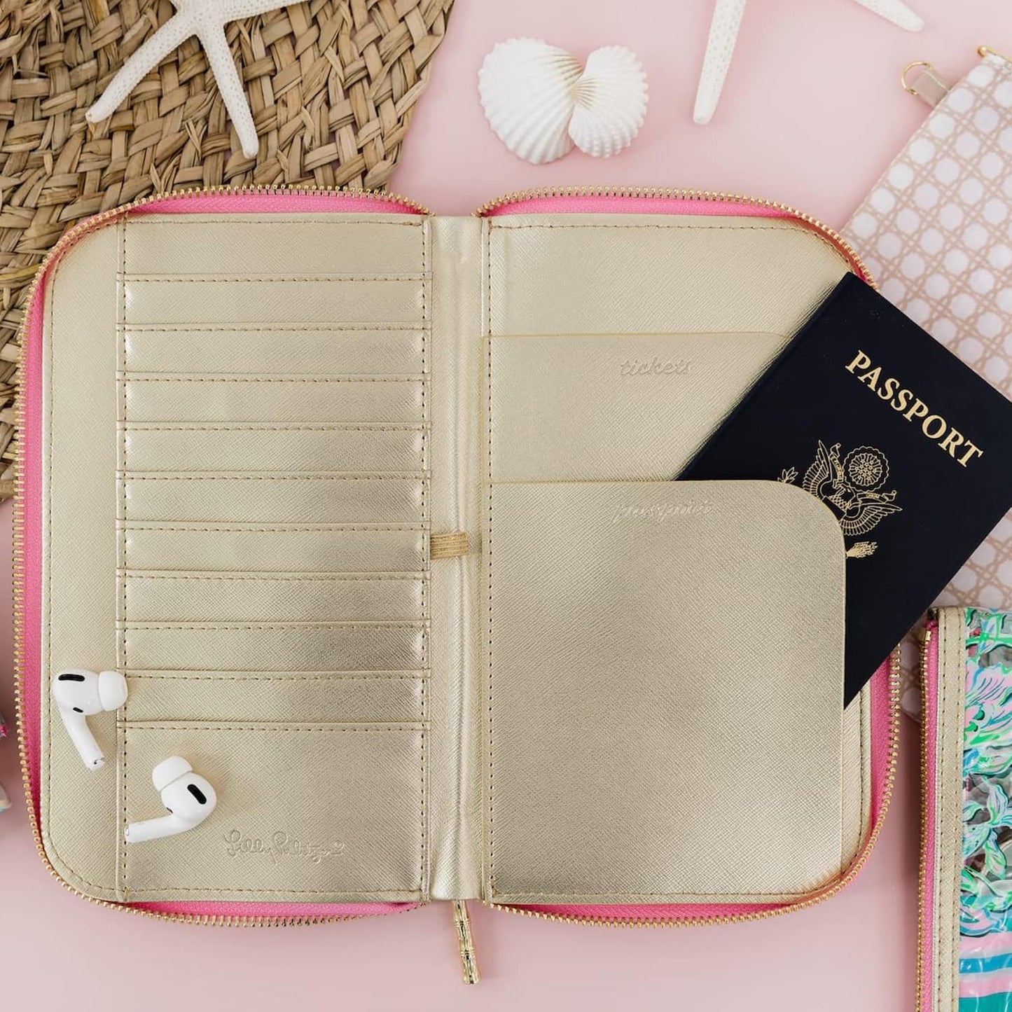 HOTLilly Pulitzer Travel Wallet Passport Holder, Chick Magnet | Vegan Leather Wristlet Wallet for Women, Travel Document Organizer with Removable Strap and Interior Organization Pockets