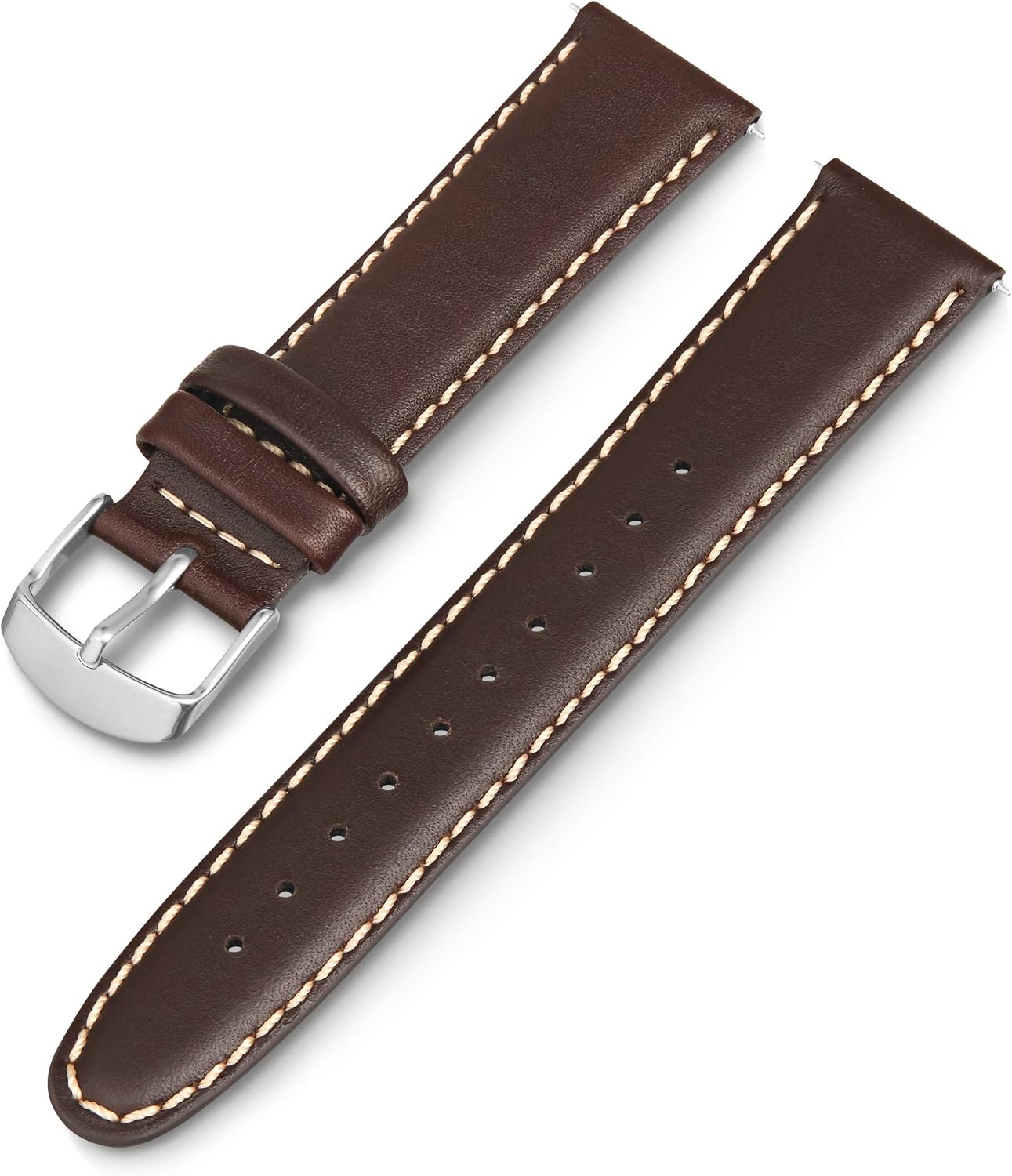 HOTTimex 20mm Genuine Leather Strap – Dark Brown with Silver-Tone Buckle