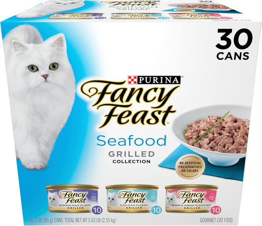 HOTPurina Fancy Feast Grilled Wet Cat Food Seafood Collection in Wet Cat Food Variety Pack - (Pack of 30) 3 oz. Cans