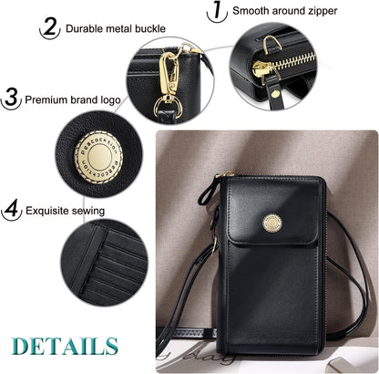 HOTPeacocktion RFID Crossbody Wallet Women Small Travel Leather Cell Phone Wallet Purse Zipper Crossbody Bag