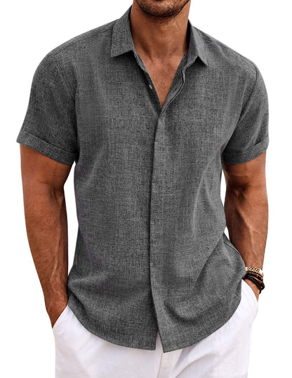 HOTCOOFANDY Men's Linen Shirts Short Sleeve Casual Shirts Button Down Shirt for Men Beach Summer Wedding Shirt