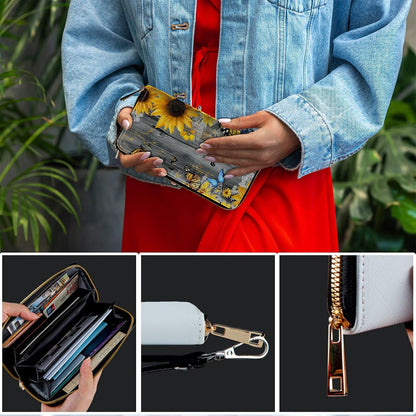 HOTWomens Wristlet Wallet RFID Blocking Large Capacity Zip Around Long Purse PU Leather Credit Card Holder with Detachable Hand Strap for Phone Cash,Sunflowers And Butterflies