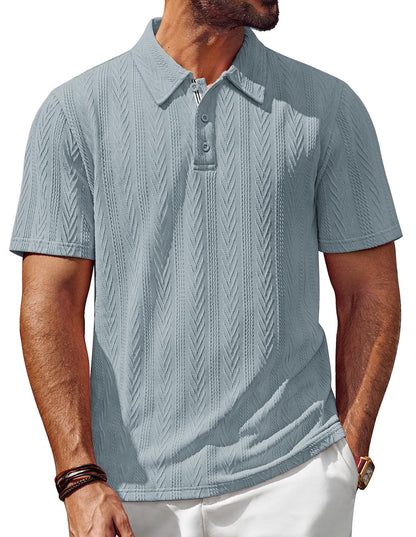 HOTPJ PAUL JONES Mens Polo Shirts Short Sleeve Knit Polo | Textured Knit Polo Shirt, Contrast Striped Placket, Golf Collared, Regular Fit, Stretchy, Wrinkle-free, Breathable, Old Money
