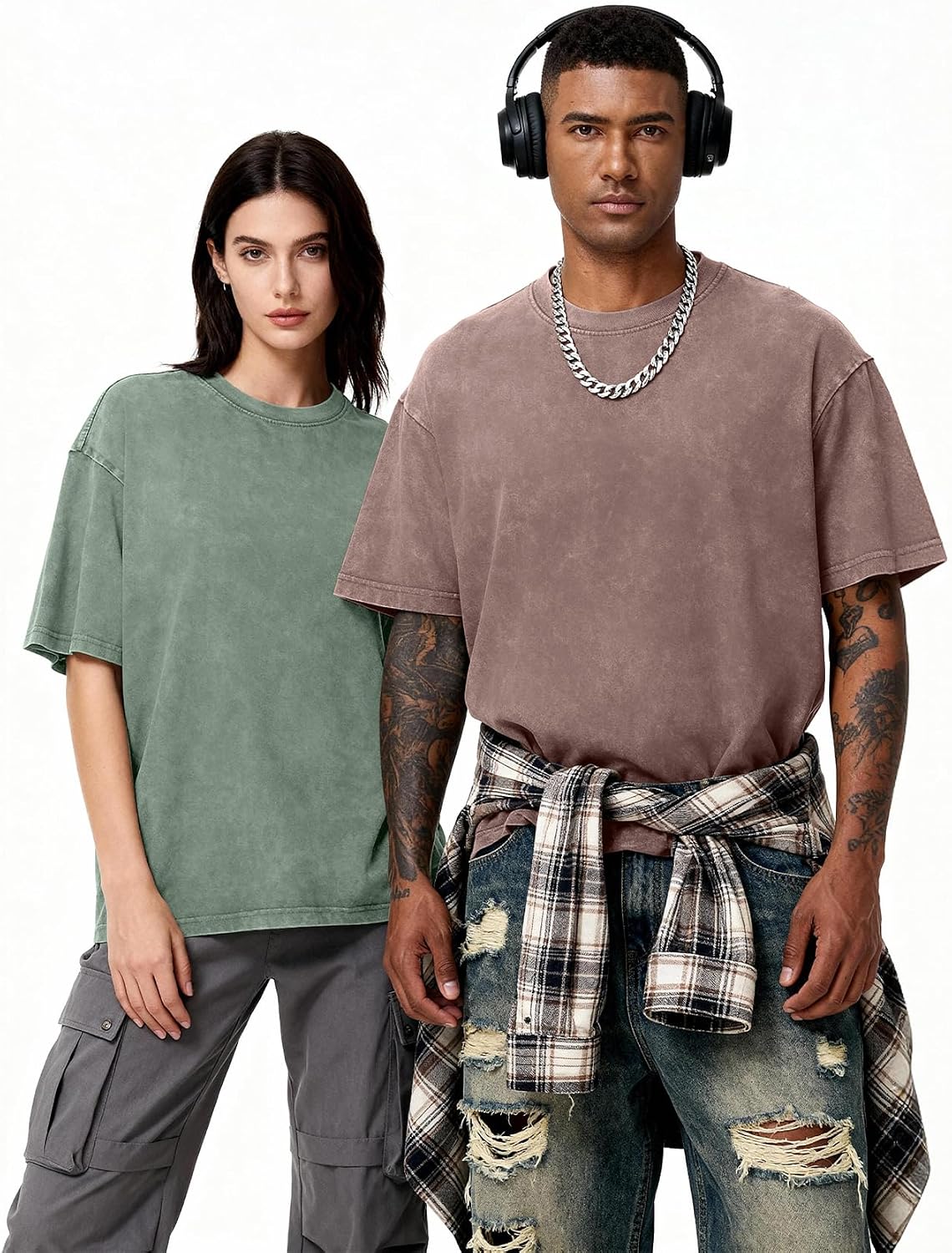 HOTEiscntd Mens Oversized T-Shirts Heavyweight Cotton Vintage Unisex Baggy Tee