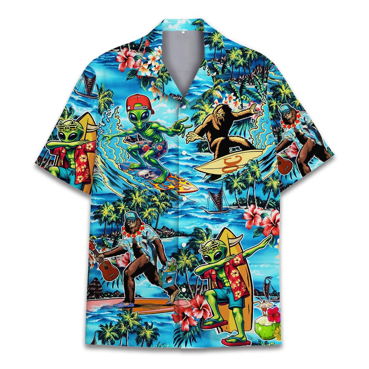 HOTTropical Bigfoot Hawaiian Shirts for Men Women, Sasquatch Summer Beach Button Down Short Sleeve