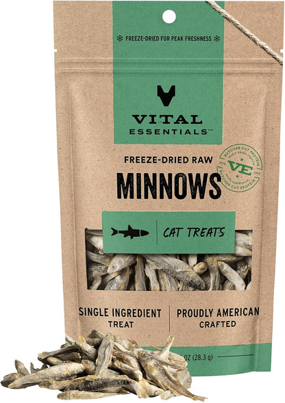 HOTVital Essentials Freeze Dried Minnows Cat Treats, 1.0 oz Bag | Single Ingredient, Premium Quality Protein, Grain Free, Healthy Treats, USA Made with U.S. & Globally Sourced Ingredients