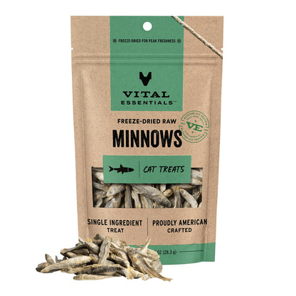 HOTVital Essentials Freeze Dried Minnows Cat Treats, 1.0 oz Bag | Single Ingredient, Premium Quality Protein, Grain Free, Healthy Treats, USA Made with U.S. & Globally Sourced Ingredients