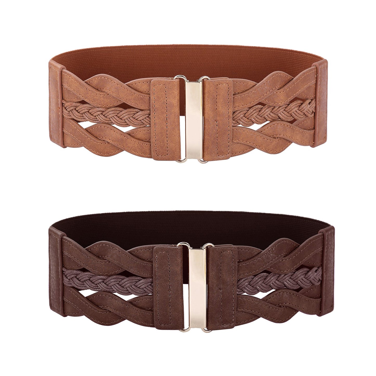 HOTGRACE KARIN Wide Belts for Women Elastic Waist Belt | 3 inch wide stretchy waistband, Woven design, Golden buckle, For dresses skirt, Vintage casual boho western style