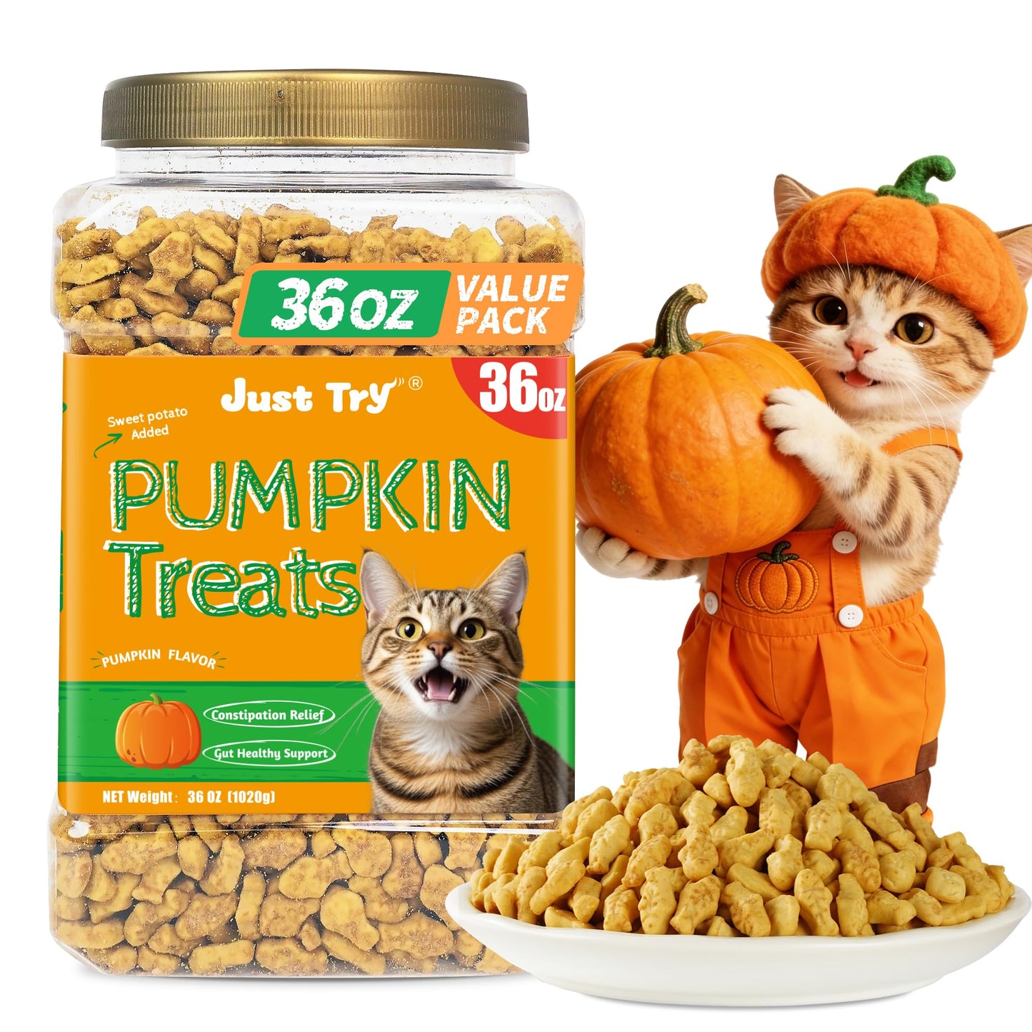 HOTJust Try Cat Treats for Indoor Cats Hairball Control Natural Salmon Healthy Cat Grass Treats Kitten Snacks Training Biscuits Catnip for Cats Dental Care 13.4 OZ