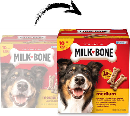 HOTMilk-Bone Original Medium Dog Biscuits, 10 lb Box | 280+ treats, classic meaty taste, crunchy dog treats for dogs 20-50lbs, 15% protein, 12 vitamins & minerals, made in the USA