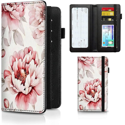 HOTCheckbook Cover for Men Women PU Leather Slim Check Book Holder Covers Wallet Case with Card Slots Duplicate Checks Card Pen Holder with RFID Blocking & Elastic Strap,Cute A Cat