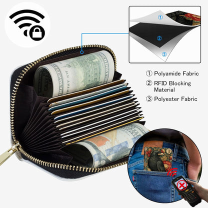 HOTSlim Zipper Card Wallet for Women — RFID Blocking Mini Wallet, PU Leather Small Credit Card Holder & Coin Pocket, Travel-Friendly Card Organizer, Crow & Rose