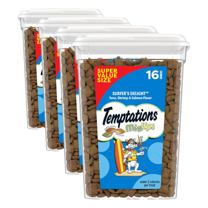 HOTTemptations Cat Treats MixUps Surfer's Delight, Tuna, Shrimp, Salmon Flavor, Crunchy and Soft Cat Treats, 30 oz. Tub