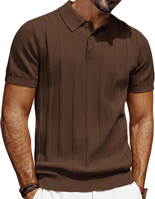 HOTPJ PAUL JONES Mens Polo Shirts Short Sleeve Textured Knit Polo Shirt Ribbed Casual Golf Shirts