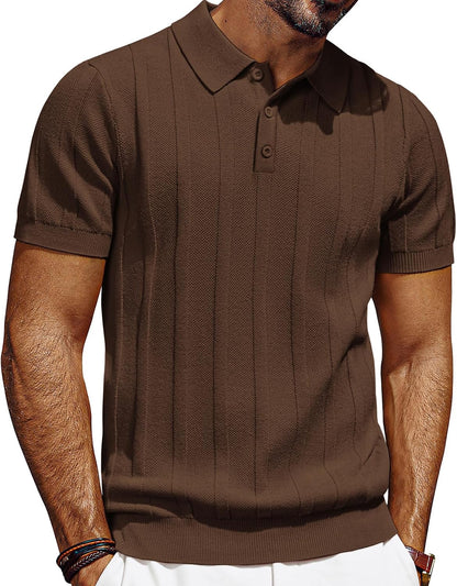 HOTPJ PAUL JONES Mens Polo Shirts Short Sleeve Textured Knit Polo Shirt Ribbed Casual Golf Shirts