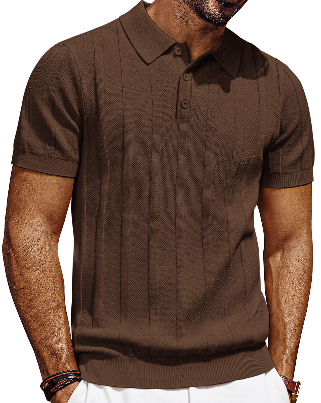HOTPJ PAUL JONES Mens Polo Shirts Short Sleeve Textured Knit Polo Shirt Ribbed Casual Golf Shirts