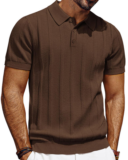 HOTPJ PAUL JONES Mens Polo Shirts Short Sleeve Textured Knit Polo Shirt Ribbed Casual Golf Shirts