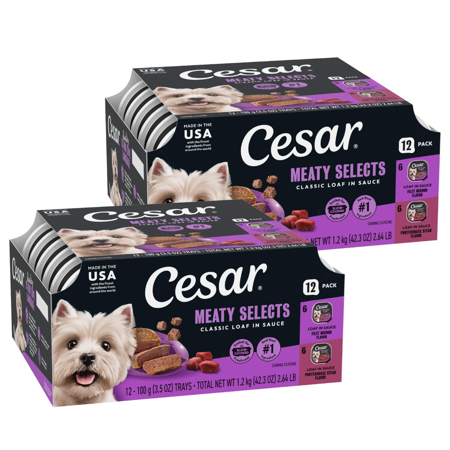 HOTCesar Wet Dog Food Classic Loaf in Sauce Grilled Chicken, Filet Mignon, Porterhouse Steak, Beef, Chicken & Liver and Turkey Variety Pack 3.5 oz. Easy Peel Trays (36 Count, Pack of 1) | Made in USA, Real meat #1 ingredient, no fillers or artificial flav