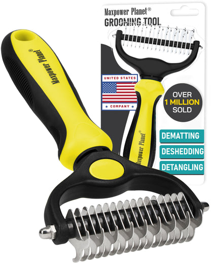 HOTMaxpower Planet Original Pet Grooming Rake - Double-Sided Deshedding Dematting Tool, Undercoat Rake for Dogs & Cats, Extra-Wide Dog Grooming Brush & Deshedder Comb for Long Hair, Reduces Shedding 95%
