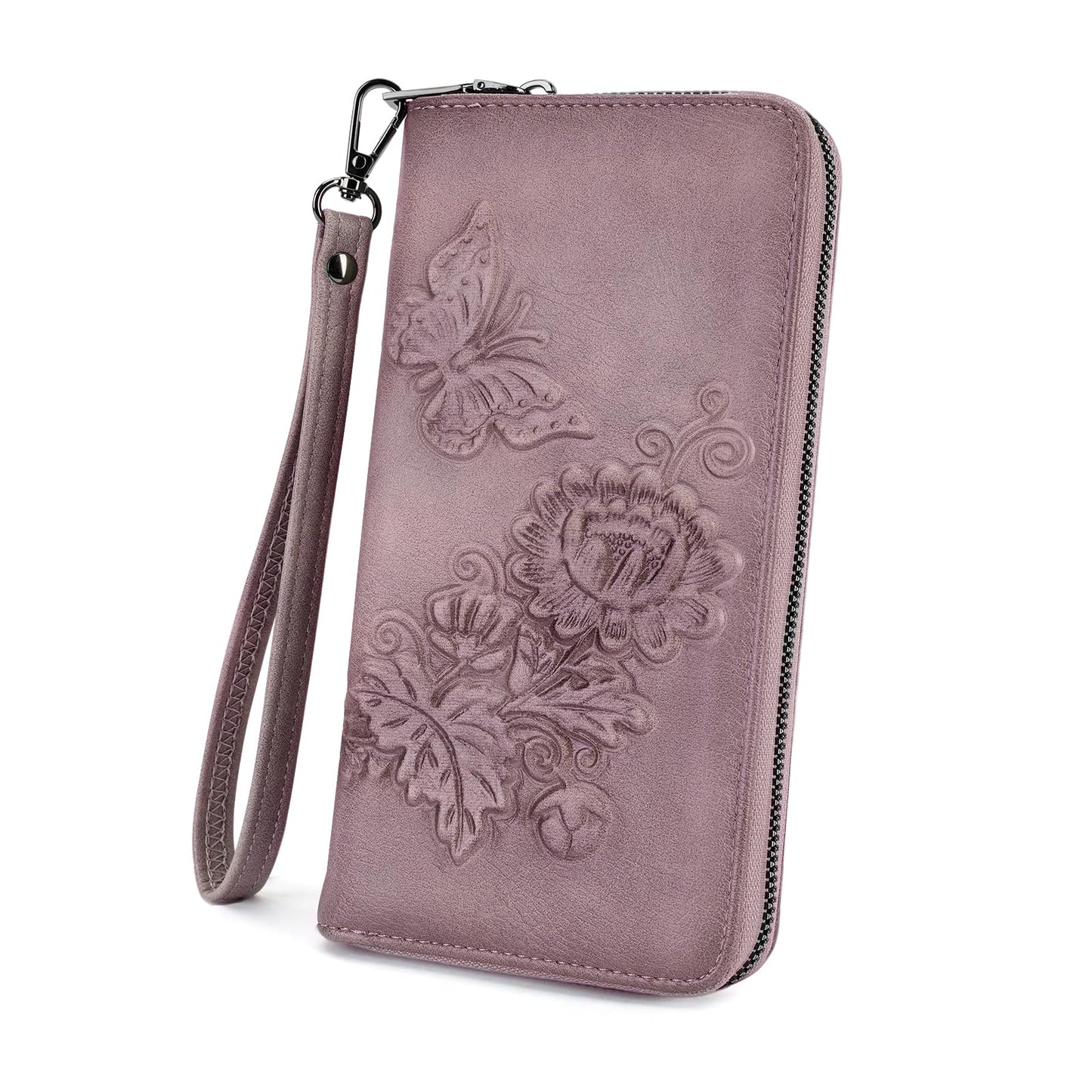 HOTWomens Wallet Rfid Embossed Vegan Leather Multi Card Slots Wallets Large Capacity Wristlet Travel Purse for Women