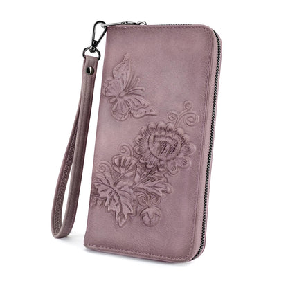HOTWomens Wallet Rfid Embossed Vegan Leather Multi Card Slots Wallets Large Capacity Wristlet Travel Purse for Women
