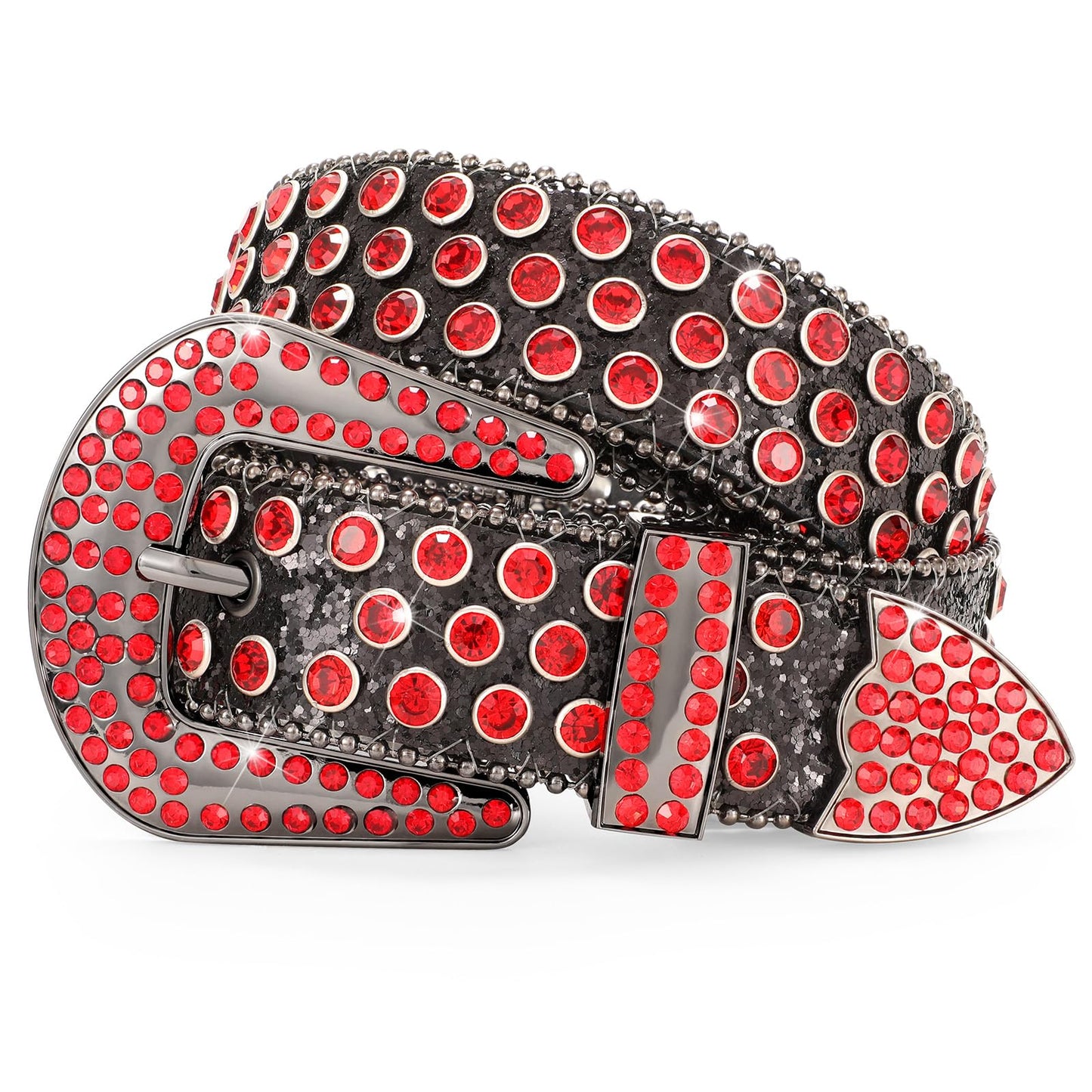 HOTWERFORU Women Men Western Rhinestone Studded Leather Belt Unisex Bling Cowgirl Cowboy Waist Belt for Jeans Pants Dress