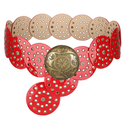 HOTWERFORU Women Vintage Leather Belt Western Disc Waist Belts Ladies Western Belt Boho Belt for Dress Jean-
