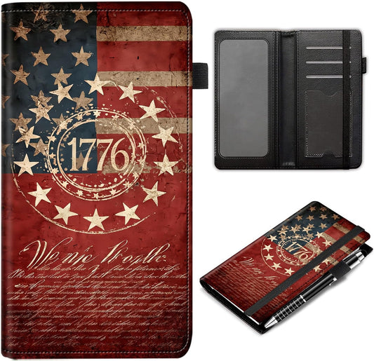HOTLeather Checkbook Cover Wallet for Women Men with Pen Holder, RFID Blocking Large Capacity for Personal Checks for Durable Checkbook Organizer with Register Holder, 1776 American Flag