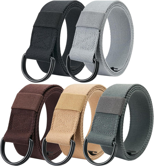 HOTGinwee 5-Packs Canvas Belt Web Fabric Casual Belt with Zinc Alloy Buckle Double D-ring for Men Women