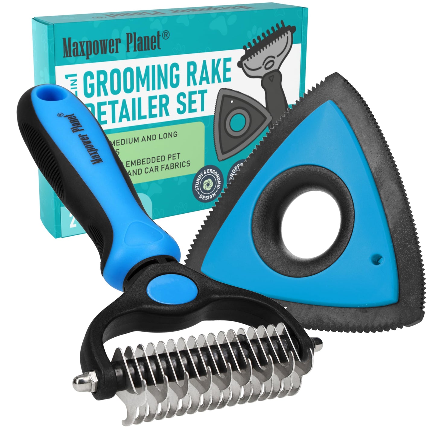 HOTMaxpower Planet Original Pet Grooming Rake - Double-Sided Deshedding Dematting Tool, Undercoat Rake for Dogs & Cats, Extra-Wide Dog Grooming Brush & Deshedder Comb for Long Hair, Reduces Shedding 95%