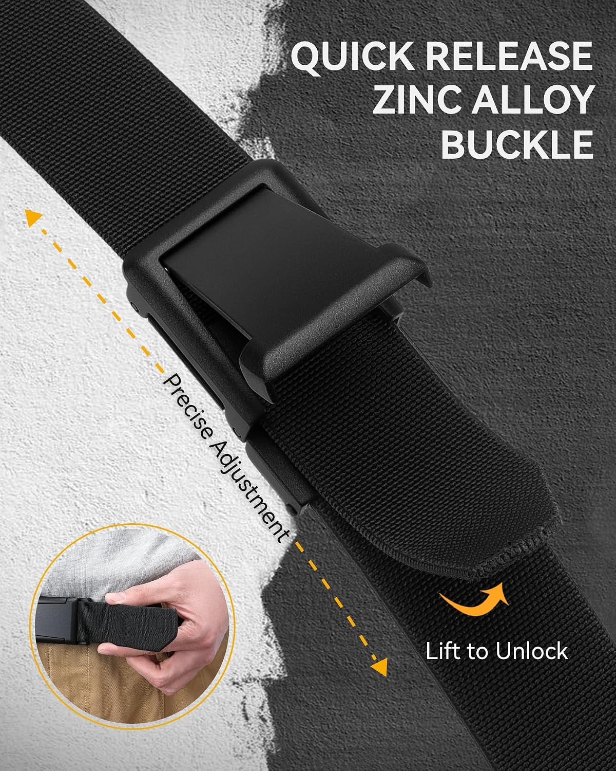 HOTCHAOREN Tactical Belt Men - 1.5" Stretch Work Belt with Zin Alloy Buckle | Quick Release Flip Buckle, Heavy Duty for Military EMT EMS Hiking, Stretchy Nylon