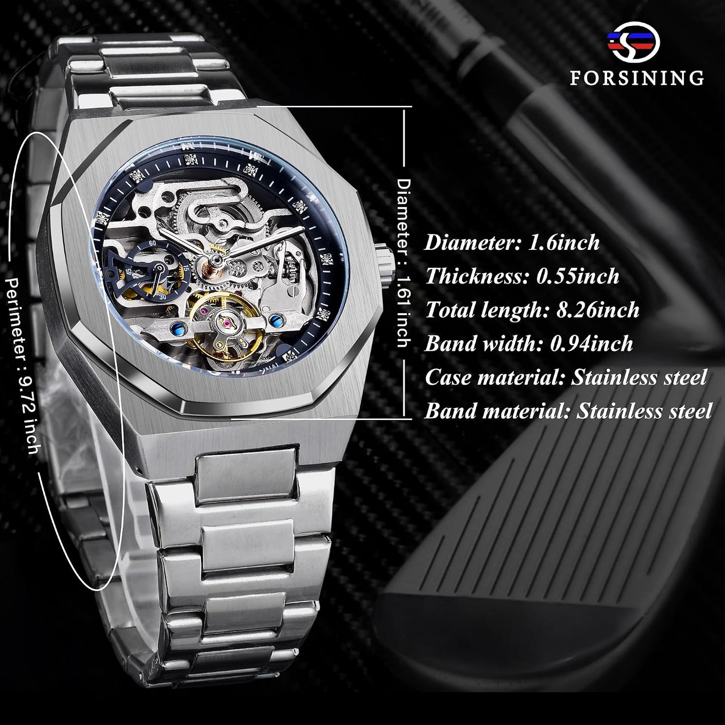 HOTFORSINING Vintage Watch for Men Engraved Automatic Self-Wind Mechanical Big Dial Luminous Moon Phase Golden Hollow Tattoo Pattern Wrist Watches, Mechanical