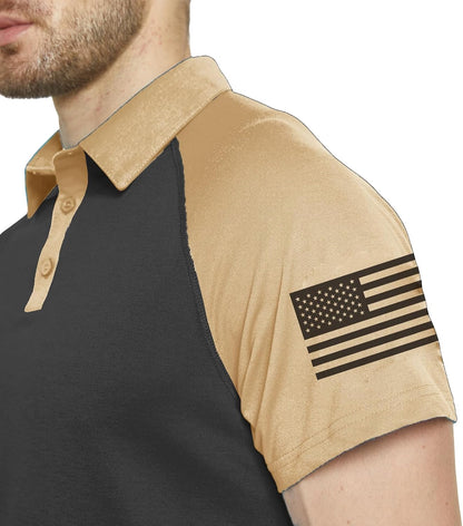 HOTMen's Polo Shirt Short Sleeve Quick Dry American Flag Print Graphic Split Color Golf Shirt for Sport