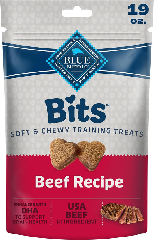 HOTBlue Buffalo Bits Beef Soft & Chewy Dog Treats, Bite-Sized for Training, Made with Real Beef & Enhanced with DHA, Heart-Shaped Dog Treats, Made in the USA with Natural Ingredients, 19 oz.