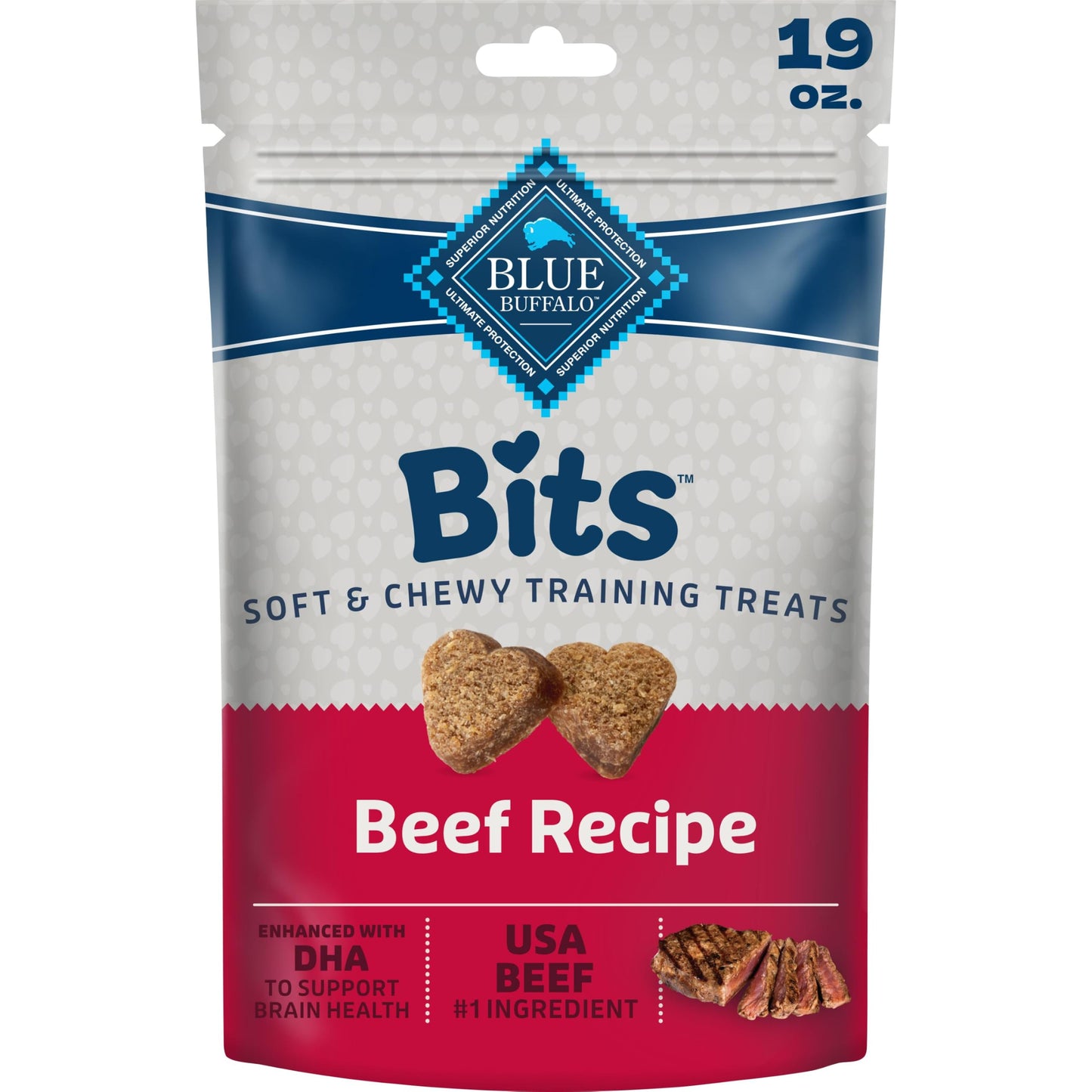 HOTBlue Buffalo Bits Beef Soft & Chewy Dog Treats, Bite-Sized for Training, Made with Real Beef & Enhanced with DHA, Heart-Shaped Dog Treats, Made in the USA with Natural Ingredients, 19 oz.