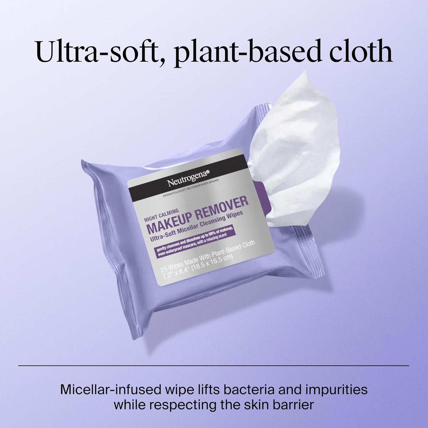 HOTNeutrogena Night Calming Makeup Remover Face Wipes, Nighttime Cleansing Towelettes Remove Sweat, Dirt & Makeup & Calms Skin, Hypoallergenic, 100% Plant Based Cloth, 50 Count (2 Packs of 25)