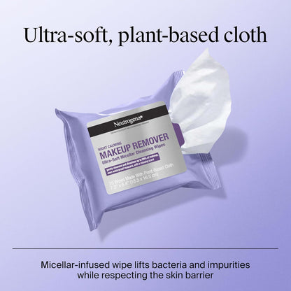 HOTNeutrogena Night Calming Makeup Remover Face Wipes, Nighttime Cleansing Towelettes Remove Sweat, Dirt & Makeup & Calms Skin, Hypoallergenic, 100% Plant Based Cloth, 50 Count (2 Packs of 25)