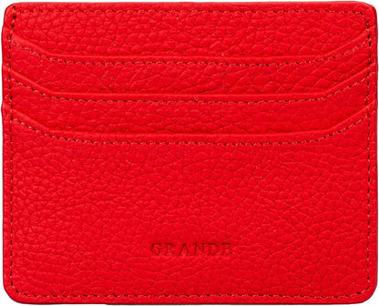 HOTgrande 3633 Genuine Leather Card Holder For Women and Men Super Slim Minimalist Small Snap Wallet (Red)