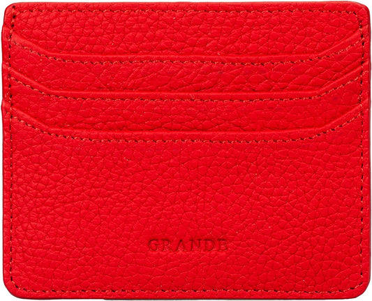 HOTgrande 3633 Genuine Leather Card Holder For Women and Men Super Slim Minimalist Small Snap Wallet (Red)