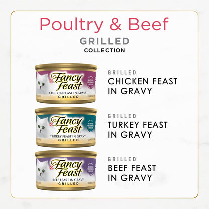 HOTPurina Fancy Feast Grilled Wet Cat Food Poultry and Beef Collection Wet Cat Food Variety Pack - (Pack of 30) 3 oz. Cans
