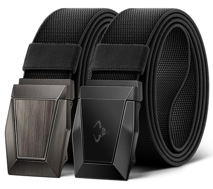HOTBULLIANT Men Tactical Belt 2 Pack,Stretch Western Rigger Web Belt For Cowboy Military Heavy Duty 1.5"-Cut For Fit | Smooth Sliding | Adjustable for Precise Fit | Tailored Size | Rugged Nylon for Heavy Duty, hiking, Hunting