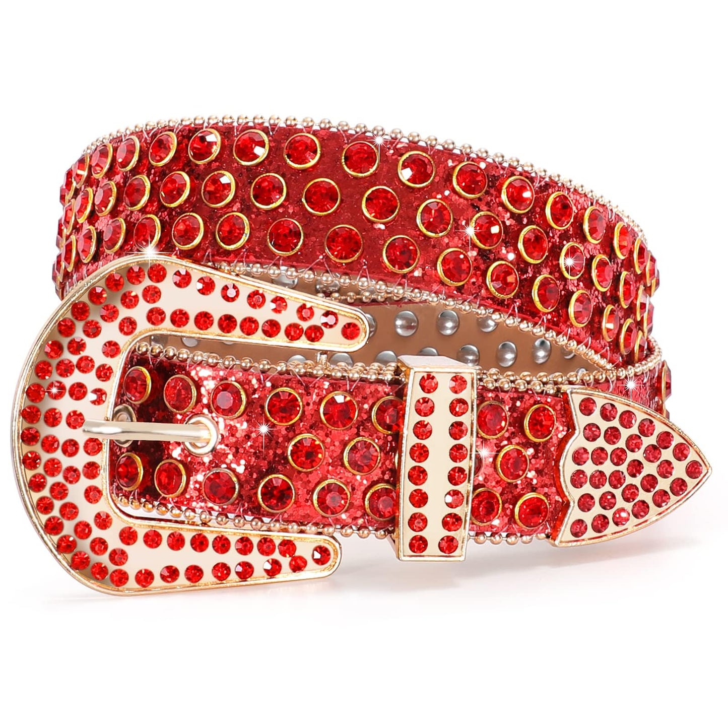 HOTWERFORU Women Men Western Rhinestone Studded Leather Belt Unisex Bling Cowgirl Cowboy Waist Belt for Jeans Pants Dress