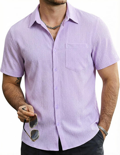 HOTVATPAVE Mens Summer Striped Shirts Button Down Short Sleeve Vintage Beach Hawaiian Shirts with Pocket