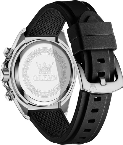HOTOLEVS Men Analog Quartz Waterproof Watches Multifunction Chronograph Diamond Moon Phase Luminous Silicone Band Wrist Watches